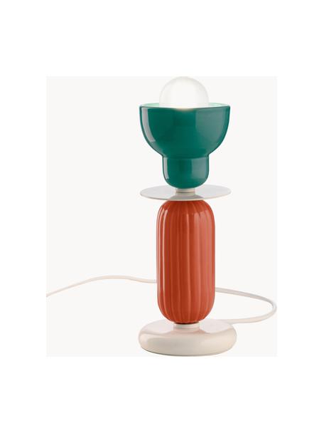 Kleine Tischlampe Berimbau, handgefertigt, Petrol, Orange, Off White, Ø 12 x H 30 cm