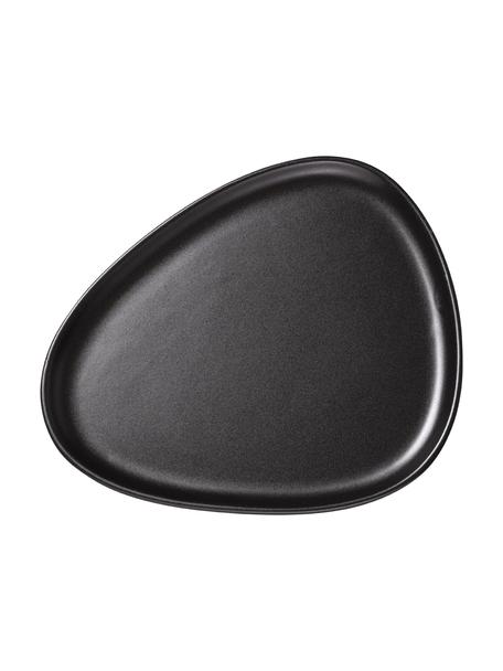 Assiettes plates artisanales Monaco, 4 pièces, Grès cérame, Noir, larg. 26 x long. 30 cm