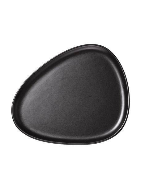 Ručne vyrobený plytký tanier z kameniny Monaco, 4 ks, Kamenina, Čierna, Š 26 x D 30 cm