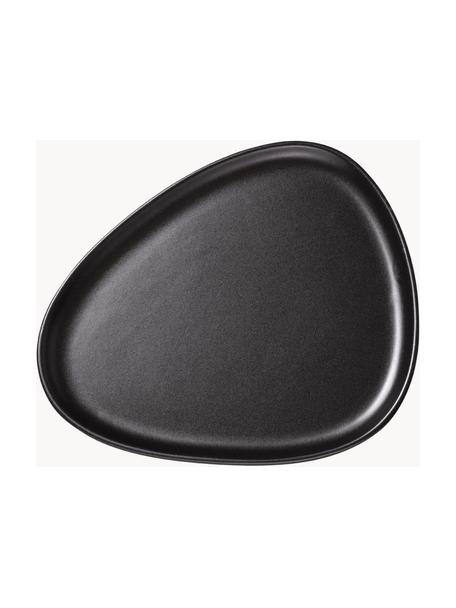 Piatto piano fatto a mano Monaco 4 pz, Gres, Nero, Larg. 26 x Lung. 30 cm