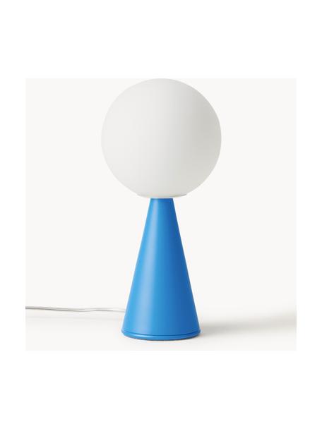 Lámpara de mesa artesanal pequeña Bilia, Pantalla: vidrio, Estructura: metal recubierto, Cable: plástico, Blanco, azul, Ø 12 x Al 26 cm