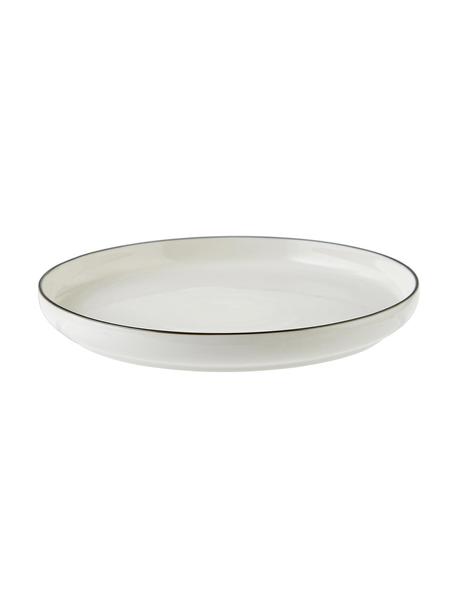 Porcelánové raňajkové taniere Facile, 2 ks, Vysokokvalitný tvrdý porcelán (cca 50 % kaolín, 25 % kremeň a 25 % živec), Krémovobiela s čiernym okrajom, Ø 20 x V 2 cm