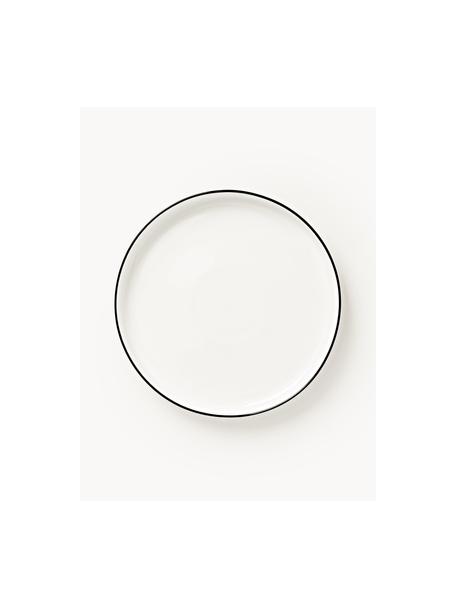 Platos postre de porcelana con borde Facile, 2 uds., Porcelana dura de alta calidad (aprox. 50% caolín, 25% cuarzo y 25% feldespato), Blanco Off White con borde negro, Ø 20 x Al 2 cm