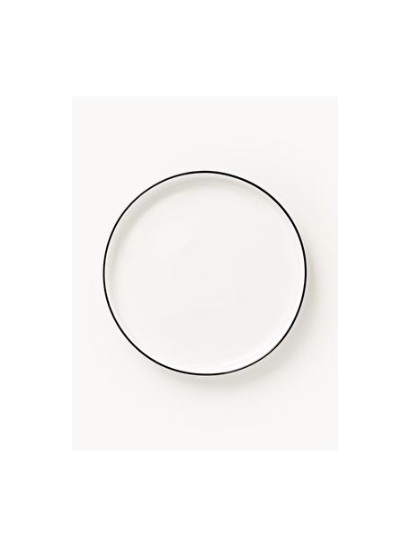 Porcelánové snídaňové talíře Facile, 2 ks, Vysoce kvalitní tvrdý porcelán (cca 50 % kaolinu, 25 % křemene a 25 % živce), Tlumeně bílá s černým okrajem, Ø 20 cm, V 2 cm