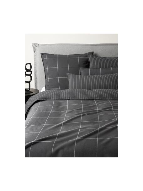 Funda nórdica doble cara de franela a cuadros Noelle, Gris antracita, blanco, Cama 90 cm (155 x 220 cm)