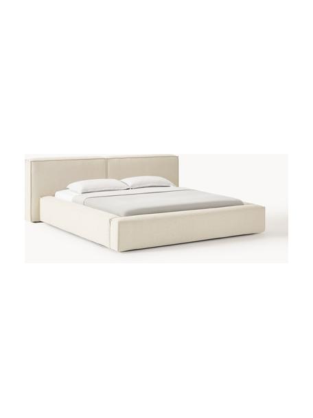 Cama tapizada Lennon, con espacio de almacenamiento, Tapizado: 100% poliéster Alta resis, Estructura: madera de pino maciza, ma, Patas: madera, plástico Este pro, Tejido blanco Off White, An 248 x L 243 cm (colchón 180 x 200 cm)