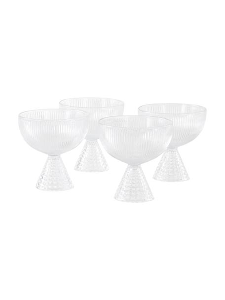 Copas pompadour de champán con relieve Ace, 4 uds., Vidrio, Transparente, Ø 12 x Al 12 cm