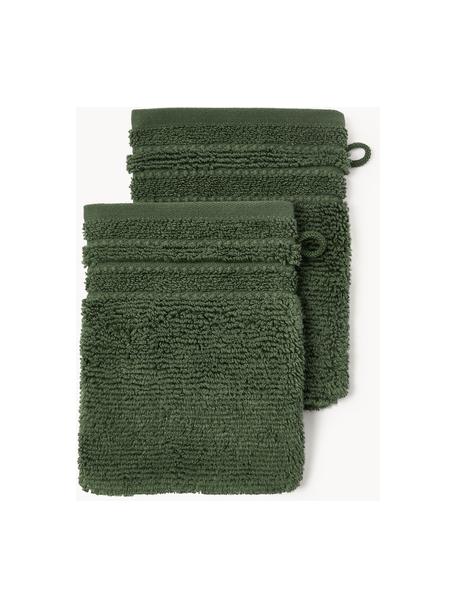 Guanti da bagno con bordo rigato Luxe 2 pz, Verde scuro, Guanti da bagno, Larg. 16 x Lung. 22 cm