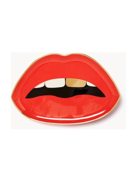 Porzellan Deko-Tablett Lips mit Gold, Porzellan mit echten Goldakzenten, Rot, Gold, B 24 x T 16 cm