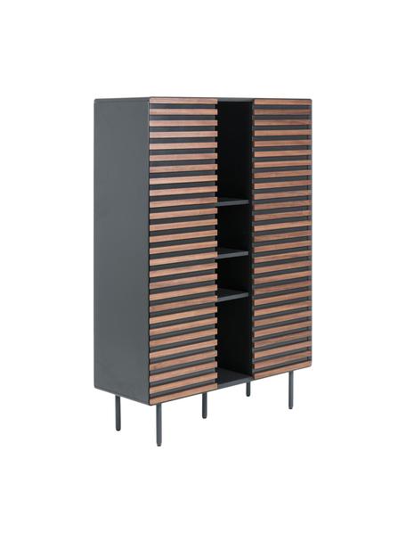 Highboard Kesia mit Walnussfurnier, Korpus: Mitteldichte Holzfaserpla, Front: Walnussfurnier, Schwarz, Walnussholz, B 105 x H 155 cm