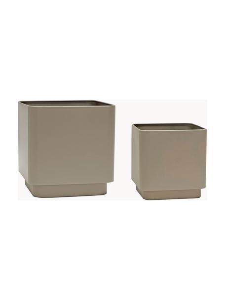 Cache-pots en métal Cube, 2 élém., Métal, enduit, Grège, Lot de différentes tailles