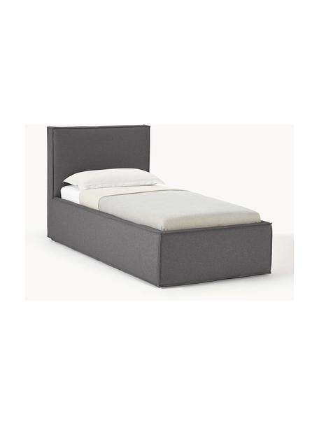 Cama individual con espacio de almacenamiento Dream, Tapizado: poliéster (texturizado) A, Cuerpo: madera maciza de pino, ma, Tejido gris oscuro, An 90 x L 200 cm