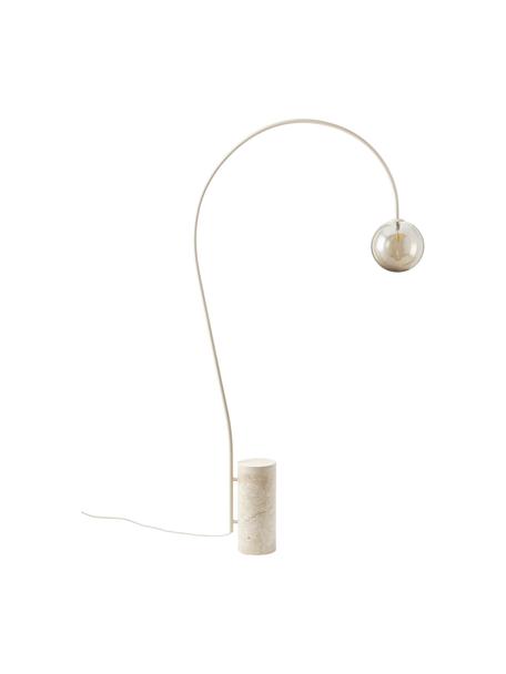 Lámpara arco de travertino Cora, Pantalla: vidrio, Estructura: acero recubierto, Cable: plástico, Champán, beige, Al 167 cm