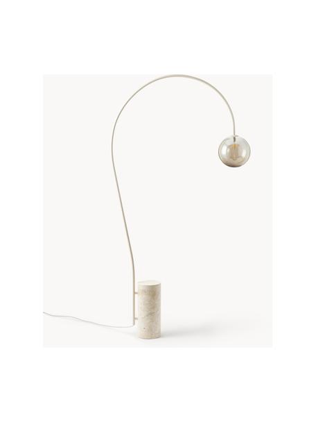 Veľká oblúková lampa s travertínovým podstavcom Cora, Champagne, béžová, V 167 cm
