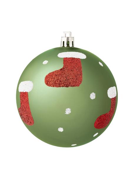 Onbreekbare kerstballenset Socky Ø 8 cm, 12 stuks, Kunststof, Groen, wit, rood, zilverkleurig, Ø 8 cm