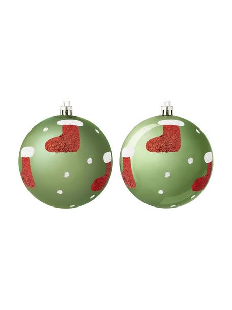 Bolas de Navidad irrompibles Socky, Ø 8 cm, 12 uds., Plástico, Verde, blanco, rojo, plateado, Ø 8 cm