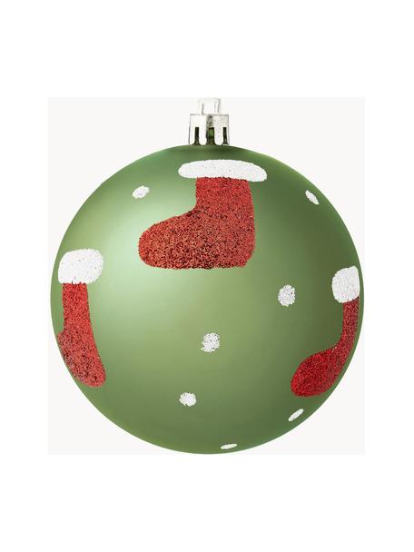 Boules de Noël incassables Socky Ø 8 cm, 12 élém., Plastique, Vert, blanc, rouge, couleur argentée, Ø 8 cm