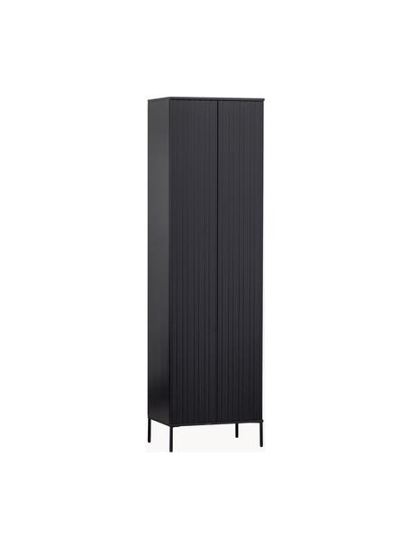 Armoire façade en bois de pin nervuré Avourio, Bois de pin, noir, larg. 60 x haut. 210 cm