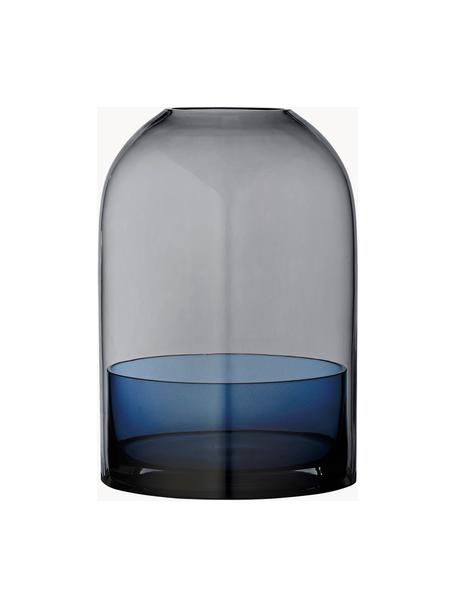 Glazen windlicht Tota, Glas, Blauw, donkergrijs, transparant, Ø 16 x H 23 cm