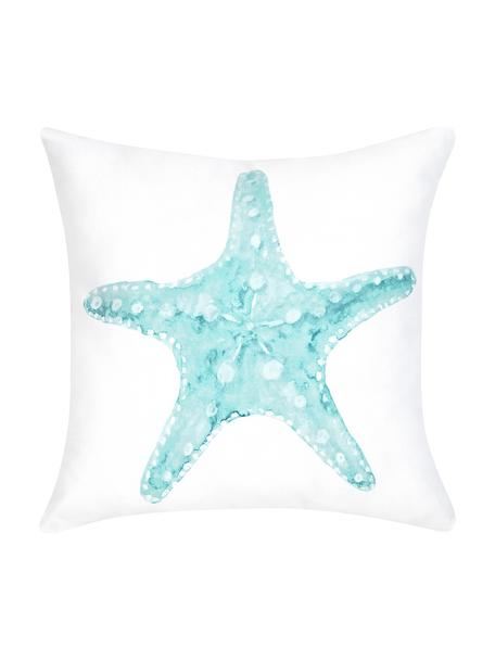 Kissenhülle Korallion mit Print in Aquarelloptik, 100% Baumwolle, Blau, Weiss, B 40 x L 40 cm