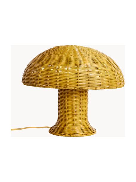 Lámpara de mesa de ratán Mustard, Cable: cubierto en tela, Mostaza, Ø 34 x Al 30 cm