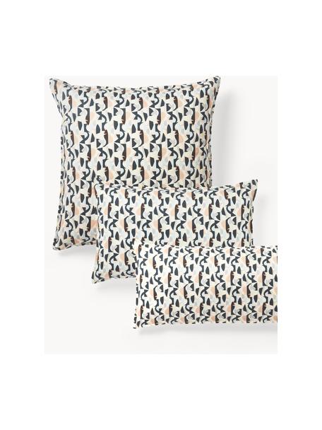 Taie d'oreiller en satin de coton avec motif abstrait Cadence, Noir, blanc cassé, pêche, 65 x 65 cm