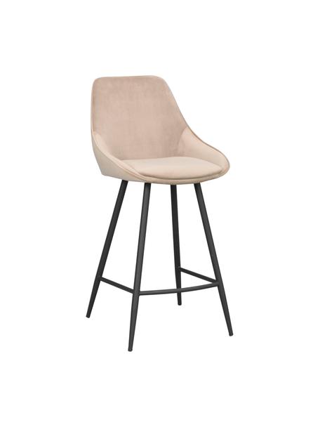 Krzesło barowe z aksamitu z metalowymi nogami Sierra, Tapicerka: 100% aksamit poliestrowy , Stelaż: drewno naturalne z certyf, Nogi: metal malowany proszkowo, Beżowy aksamit, S 47 x W 97 cm