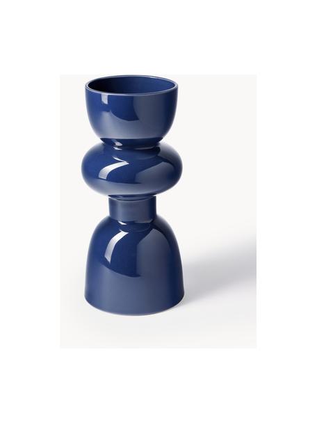 Vaas Sarus van keramiek in donkerblauw, Keramiek, Blauw, Ø 16 x H 35 cm