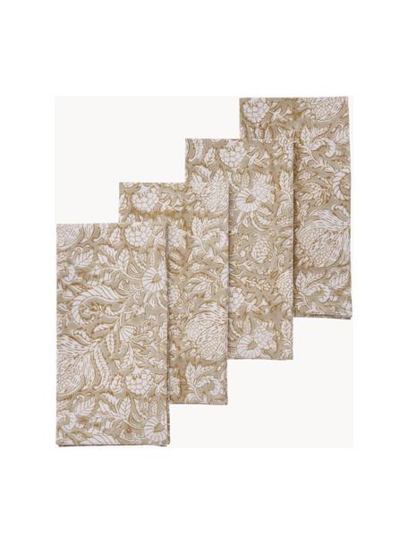 Látkové ubrousky s květinovým vzorem Dimapur, 4 ks, 100 % bavlna, Béžová, tlumeně bílá, Š 45 cm, D 45 cm