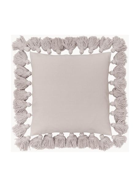 Housse de coussin 40x40 beige à houppes Shylo, 100 % coton, Beige, larg. 40 x long. 40 cm
