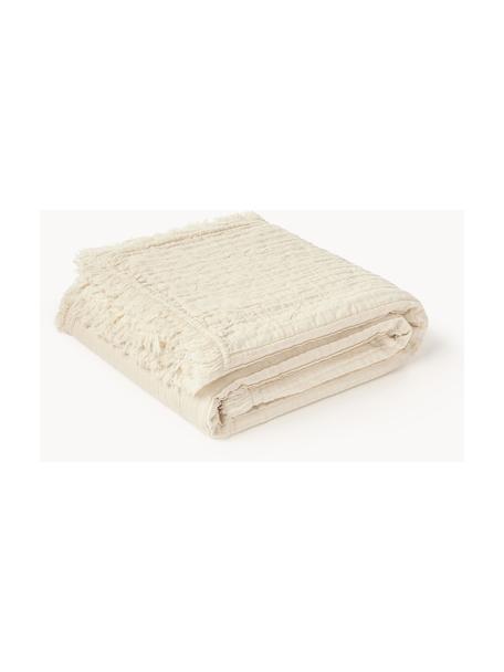 Baumwolldecke Artemis mit Plissee-Muster und Fransen, 99 % Baumwolle, 1 % Polyester, Cremeweiß, B 140 x L 170 cm