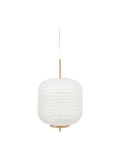 Design hanglamp Misaki uit rijstpapier, Lampenkap: rijstpapier, Decoratie: hout, Baldakijn: gepoedercoat metaal, Wit, helder hout, Ø 35 x H 63 cm