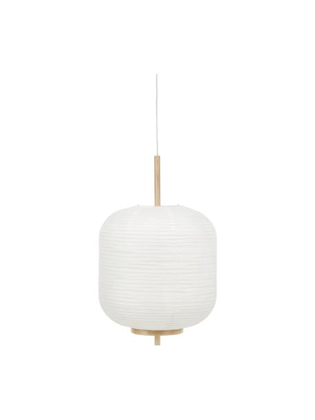 Lampada a sospensione in carta di riso Misaki, Paralume: carta di riso, Decorazione: legno, Baldacchino: metallo verniciato a polv, Bianco, legno chiaro, Ø 35 x Alt. 63 cm