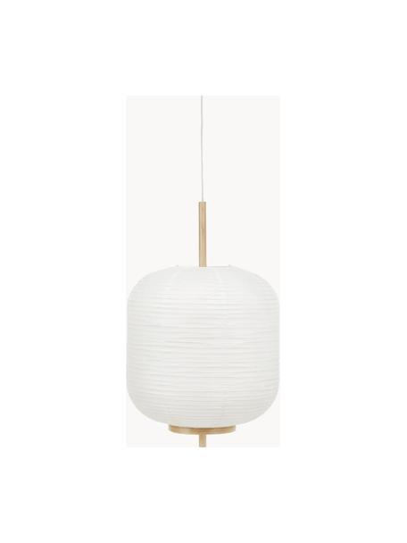 Designová závěsné svítidlo z rýžového papíru Misaki, Bílá, světlé dřevo, Ø 35 cm, V 63 cm