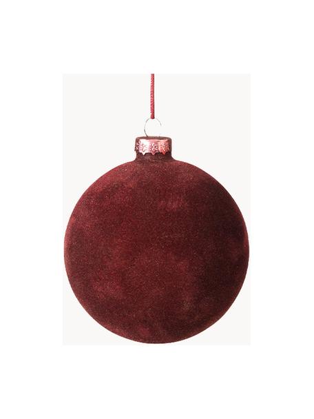 Bolas de Navidad de terciopelo Alcan, 3 uds., Vidrio, terciopelo de poliéster, Rojo oscuro, Ø 8 x Al 8 cm