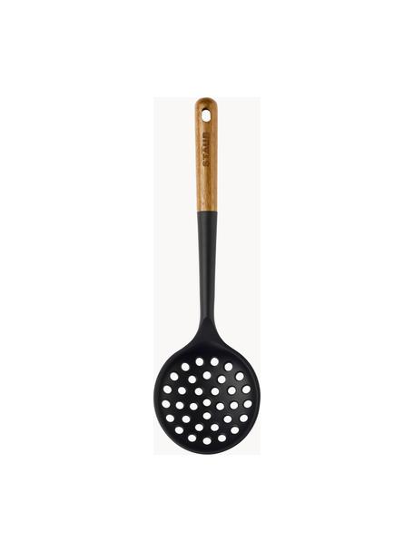 Schiumarola con manico in legno d'acacia Cook, Silicone, legno d'acacia, Nero, legno chiaro, Lung. 31 cm