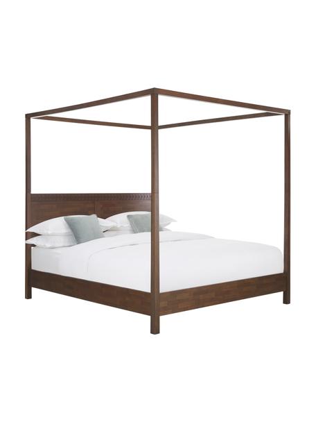 Dřevěná postel s nebesy Retreat, Mangové dřevo s kousky dýhy z teakového dřeva, mahagonového dřeva, dřeva mindi, Odstíny tmavě hnědé, Š 180 cm, D 200 cm
