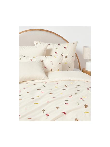 Housse de couette en percale de coton avec broderie de Noël Lolly, Blanc cassé, multicolore, larg. 240 x long. 220 cm