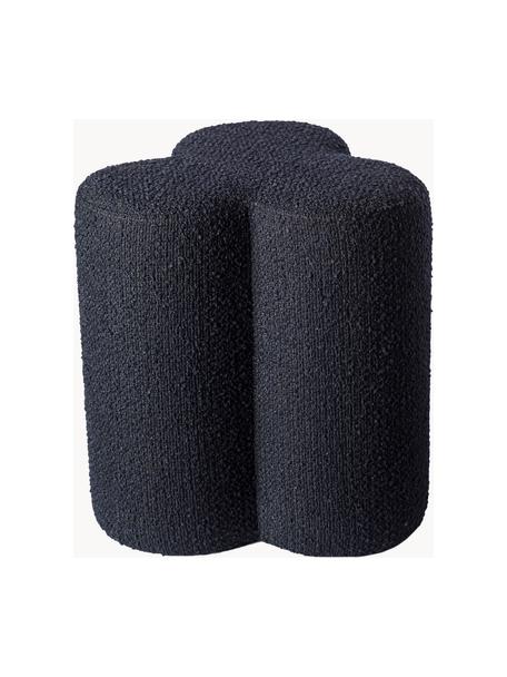 Bouclé poef Clover, Bekleding: bouclé (97 % Polyester, 3, Frame: hout, Bouclé donkerblauw, Ø 37 x H 45 cm