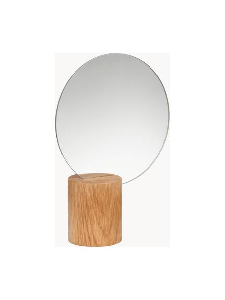 Ronde decoratieve spiegel Edge met eikenhouten voet, Voet: eikenhout, Licht hout, Ø 21 x H 28 cm