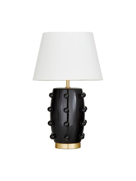 Lampada da tavolo in ceramica Leandra, Struttura: ceramica, Paralume: tessuto, Nero, ottonato, bianco, Ø 36 x Alt. 57 cm