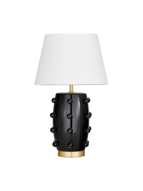 Veľká keramická stolová lampa Leandra, Podstavec: čierna, mosadzná Tienidlo: biela Kábel: priehľadná, Ø 36 x V 57 cm