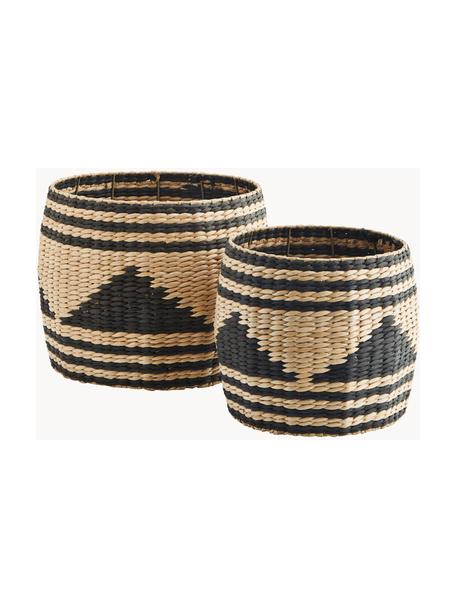 Set de cestas de jacinto de agua Pyramid, 2 uds., Estructura: metal, Negro, beige, Set de diferentes tamaños