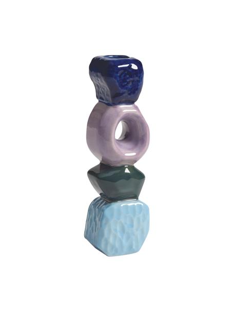 Bougeoir Crafty, Grès cérame, émaillé, Bleu foncé, lilas, vert foncé, bleu ciel, larg. 4 x haut. 16 cm