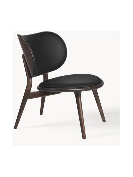 Sedia lounge in pelle con gambe in legno Rocker, fatta a mano, Struttura: legno di quercia Questo p, Nero, legno di quercia scuro, Larg. 65 x Prof. 69 cm