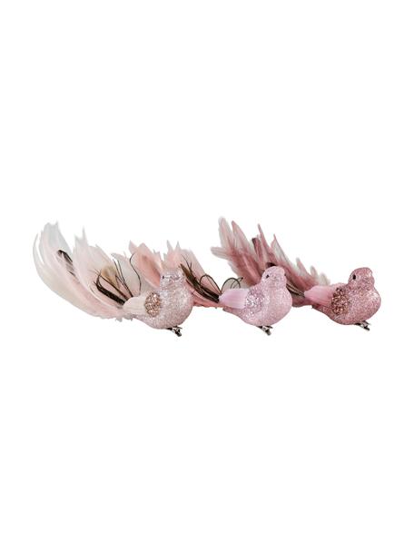 Set de adorno para colgar Stola, 6 uds., Plástico, plumas, lentejuelas, Rosa, marrón, An 22 x Al 6 cm