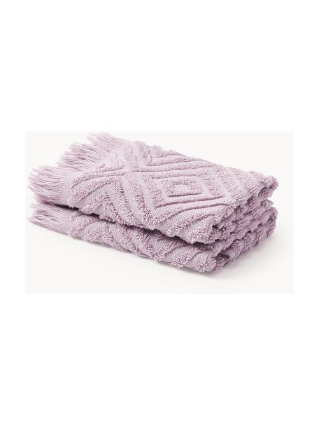 Handdoek Jacqui in verschillende formaten, met hoog-laag patroon, Lavendel, XS gastendoekjes, B 30 x L 30 cm, 2 stuks