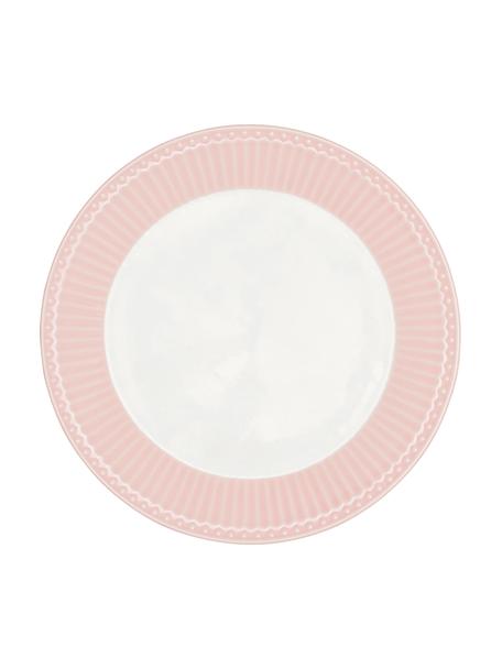 Handgemachte Frühstücksteller Alice in Rosa mit Reliefdesign, 2 Stück, Steingut, Rosa, Weiß, Ø 23 cm