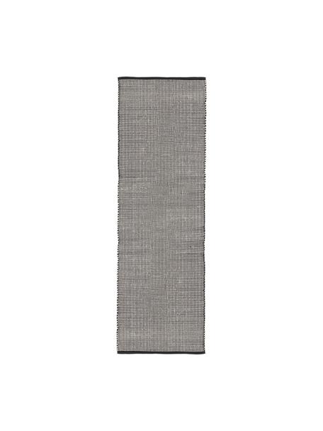 Handgewebter Wollläufer Amaro, Flor: 100 % Wolle, Schwarz, Cremeweiss, B 80 x L 250 cm