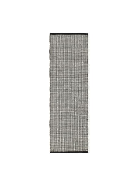 Passatoia in lana tessuta a mano Amaro, Retro: 100% cotone certificato G, Nero, bianco crema, Larg. 80 x Lung. 250 cm